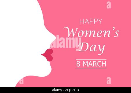 Silhouette of a woman with red lipstick and copy space with text on pink background. Women's day 8 march concept vector illustration Stock Vector