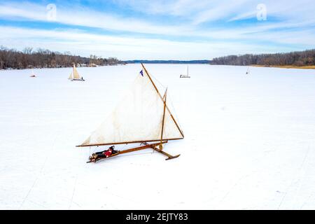 Iceboat on the Hudson River Near Hudson, NY, USA Stock Photo