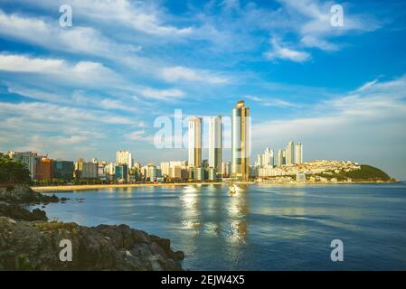 skyline of Haeundae District in Busan, South Korea Stock Photo