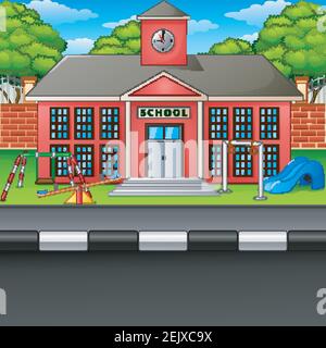 Vector illustration of Scene school building and playground Stock Vector