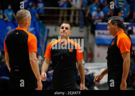 Saint Petersburg, Russia. 22nd Feb, 2021. The Referees in action during the 2020/2021 Turkish Airlines EuroLeague Regular Season Round 25, match between FC Olimpia Milano and Zenit St. Petersburg at the Sibur Arena. (Final score; Zenit St. Petersburg 79:70 Olimpia Milano) Credit: SOPA Images Limited/Alamy Live News Stock Photo