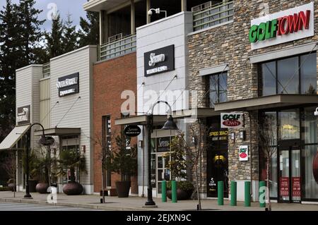 29 March 2020 - Surrey, B.C., Canada - A mall is seen devoid of car and pedestrian traffic, during the COVID-19 pandemic. Photo by Adrian Brown/Sipa USA