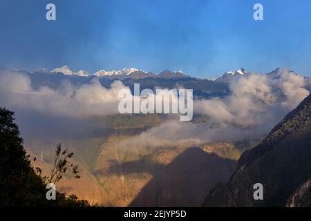 A group of clouds in the sky over The Andes mountains. View from Machu Picchu old Inca trail. Stock Photo