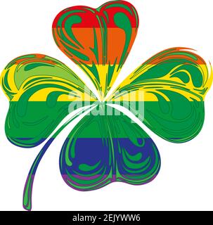 Vector illustration Saint Patrick day happy rainbow colors clover leaf Stock Vector