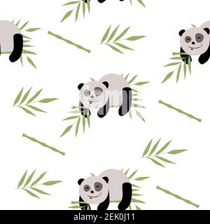Seamless pattern of jungle animals, panda sleeping on a branch Stock Vector
