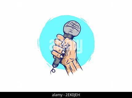 Hand hold microphone drawing illustration design Stock Vector