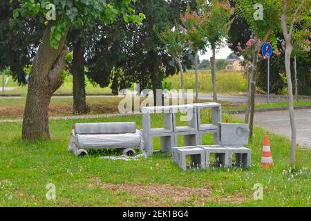 Reinforced concrete square box culverts in a rural setting in north east Italy Stock Photo