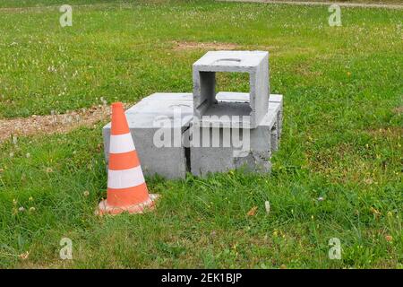 Reinforced concrete square box culverts in a rural setting in north east Italy Stock Photo