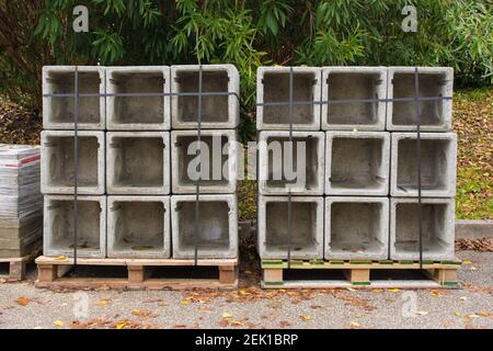 Two pallets of reinforced concrete square box culverts in north east Italy Stock Photo