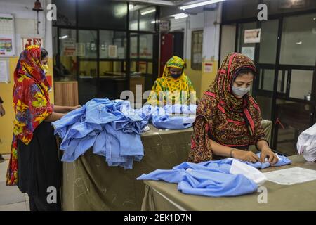 Laborer’s work in a garment factory, as factories reopened after the government has eased the restrictions amid concerns over coronavirus disease (COVID-19) outbreak in Dhaka, Bangladesh, May 3, 2020. (Photo by Zabed Hasnain Chowdhury/Sipa USA)