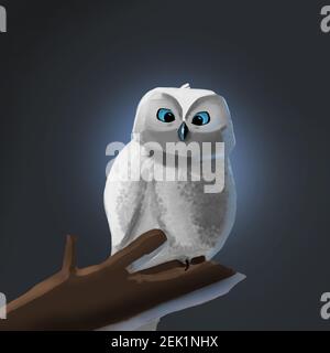 Drawing an owl sitting on a branch Stock Photo