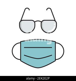 Goggles and face shield mask simple medicine icon in trendy line style isolated on white background for web applications and mobile concepts. Vector i Stock Vector