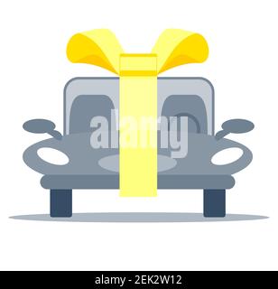 New car with gold bow ribbon as a present. Stock Vector