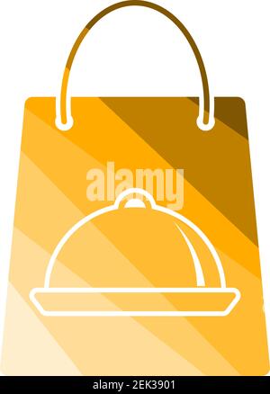Paper Bag With Cloche Icon. Flat Color Ladder Design. Vector Illustration. Stock Vector