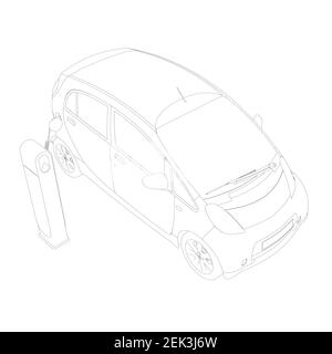 The circuit of an electric car on charging. Isometric view. Vector illustration. Stock Vector