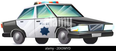 Vector cartoon style police black and white car. Isolated on white background. Stock Vector