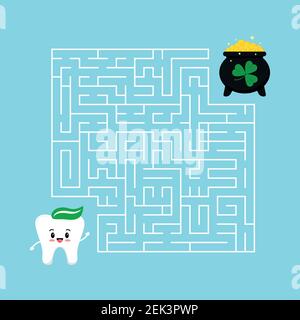 Saint Patrick day tooth kids maze game. Stock Vector