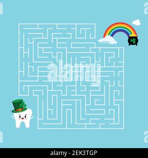 Saint Patrick day tooth kids maze labyrinth game. Stock Vector