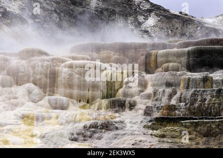Mammoth Hot Springs is a large complex of hot springs on a hill Stock Photo
