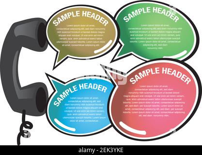 Vector illustration of a phone and speech bubble layout in different colors. Stock Vector