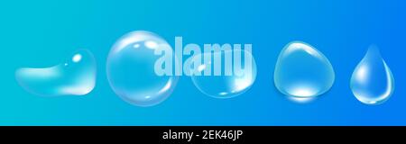 Transparent drops isolated on blue background.  Stock Vector