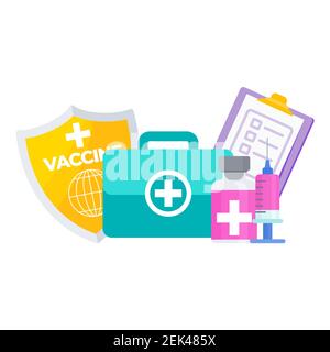 Vaccination concept. Syringe and dose of vaccine. Protect people Stock Vector