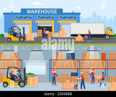 Warehouse horizontal banners Stock Vector