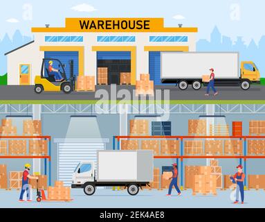 Warehouse horizontal banners Stock Vector