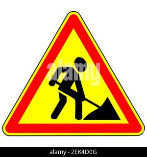 Road warning sign. Road works. Vector illustration. Stock Vector