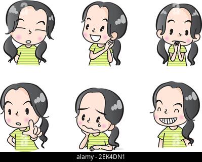 vector cartoon girl emoji stickers set Stock Vector Image & Art - Alamy