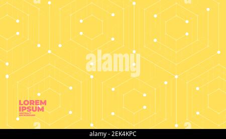 Abstract hexagonal molecular structures on yellow background with copy space. Stock Vector