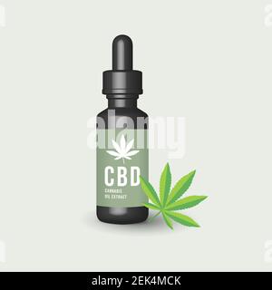 Dropper with cannabis CBD hemp oil. Cannabis oil extracts in bottle. Stock Vector