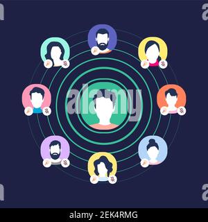 Audio social media chart. Groups of speakers, moderators, and listeners. Stock Vector