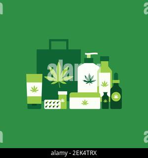 Marijuana products. Cannabis organic hemp. Stock Vector