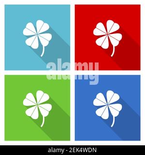 Four-leaf clover icon set, flat design vector illustration in eps 10 for webdesign and mobile applications in four color options Stock Vector