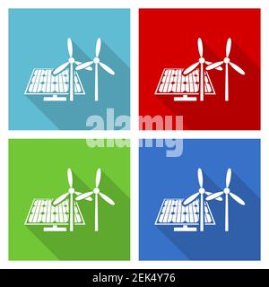 Wind and solar energy, renewables icon set, flat design vector illustration in eps 10 for webdesign and mobile applications in four color options Stock Vector