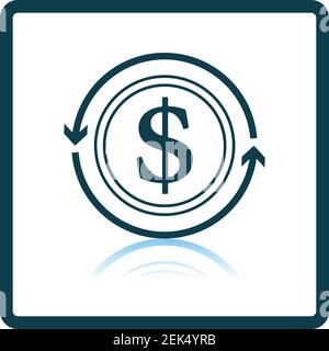 Cash Back Coin Icon. Square Shadow Reflection Design. Vector Illustration. Stock Vector