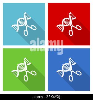 Dna, genetic modification icon set, flat design vector illustration in eps 10 for webdesign and mobile applications in four color options Stock Vector