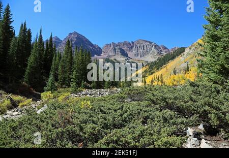 The valley and Sleeping Sexton  - Rocky Mountains, Colorado Stock Photo