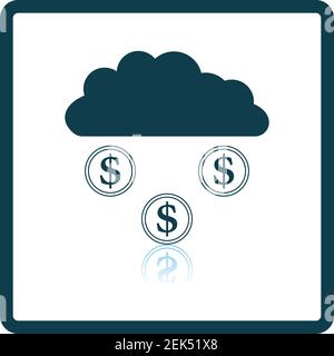 Coins Falling From Cloud Icon. Square Shadow Reflection Design. Vector Illustration. Stock Vector