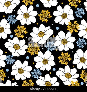 Elegant flowers pattern design on black background Stock Vector
