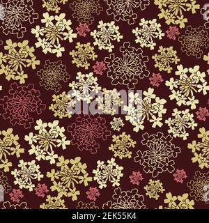 Seamless pattern with silene silhouettes on burgundy background Stock Vector