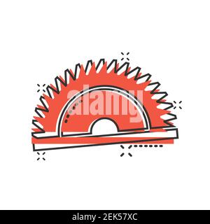 Saw blade icon in comic style. Circular machine cartoon vector illustration on white isolated background. Rotary disc splash effect business concept. Stock Vector
