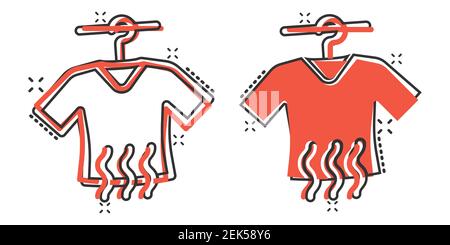 T-shirt washing icon in comic style. Clothes dry cartoon vector illustration on white isolated background. Shirt laundry splash effect business concep Stock Vector