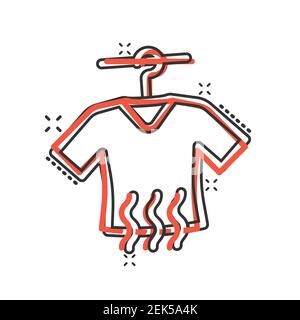 T-shirt washing icon in comic style. Clothes dry cartoon vector illustration on white isolated background. Shirt laundry splash effect business concep Stock Vector