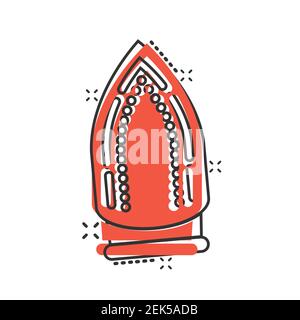 Iron icon in comic style. Laundry equipment cartoon vector illustration on white isolated background. Ironing splash effect business concept. Stock Vector