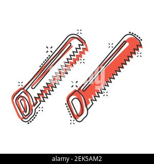 Saw blade icon in comic style. Working tools cartoon vector illustration on white isolated background. Hammer splash effect business concept. Stock Vector