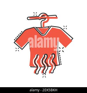 T-shirt washing icon in comic style. Clothes dry cartoon vector illustration on white isolated background. Shirt laundry splash effect business concep Stock Vector