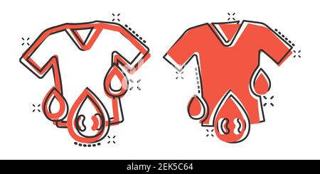 T-shirt washing icon in comic style. Clothes dry cartoon vector illustration on white isolated background. Shirt laundry splash effect business concep Stock Vector