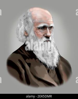 Charles Darwin 1809-1882 English Naturalist Modern Style Illustration Stock Photo